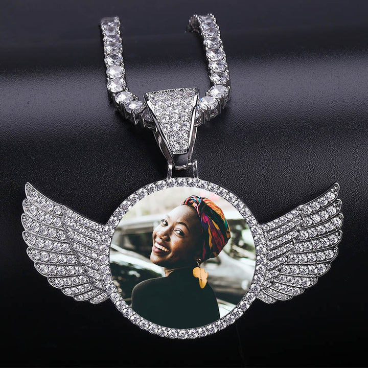 Custom Made Photo With Wings Medallions Necklace Angel Wings Necklace With Photo - Oarse