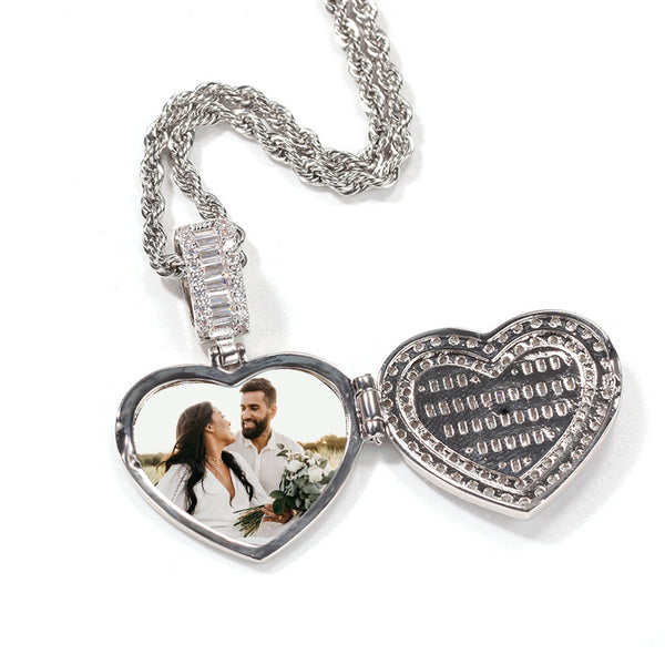 Photo Heart Locket Necklace Mens Womens, Custom Hip Hop Jewelry - Oarse