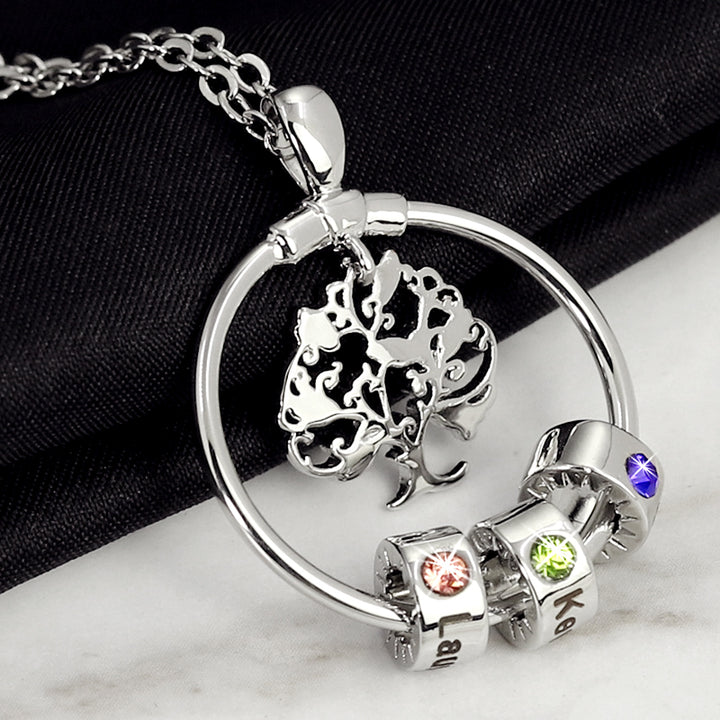 Personalized Birthstone Necklace With Names For Mom, Tree Of Life Pendant Necklace - Oarse