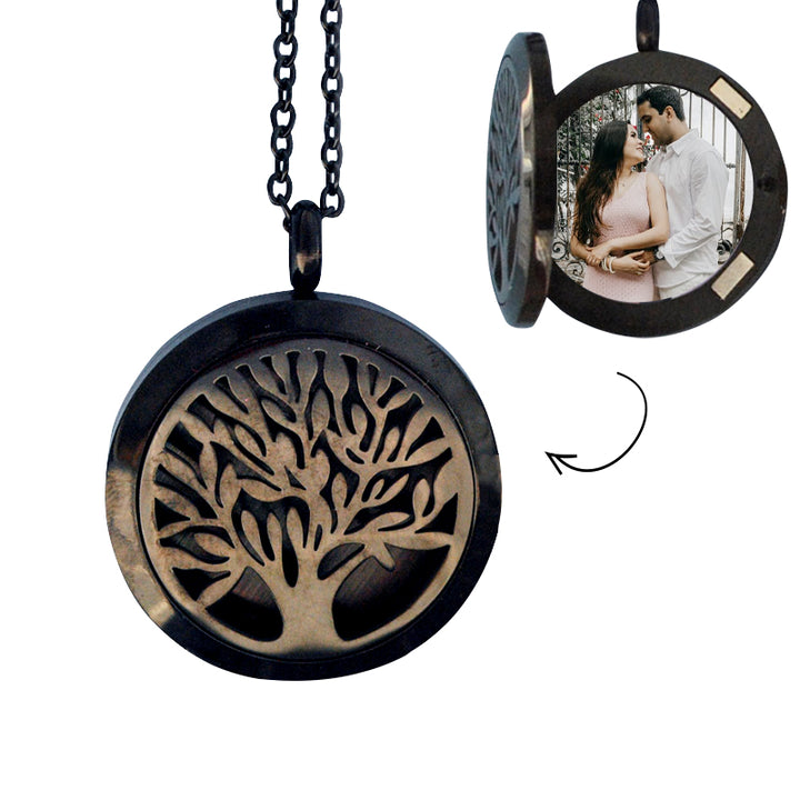 Tree Of Life Locket Necklace With Picture, Two Locket Necklaces For Couples - Oarse