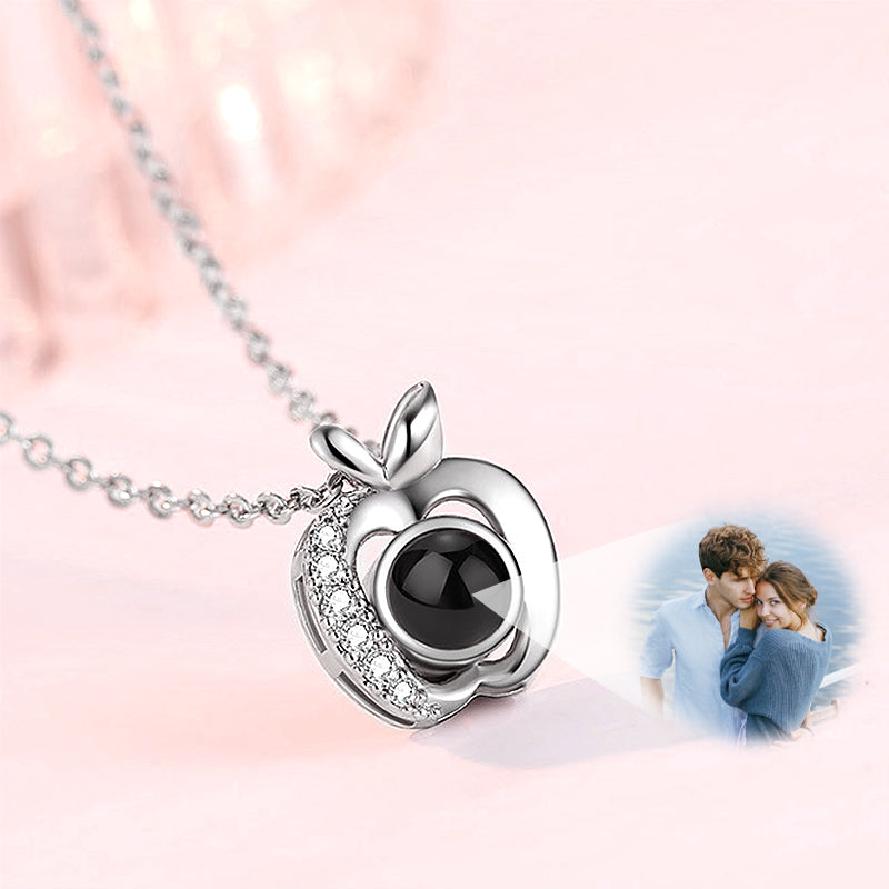 Apple Shape Personalised Photo Projection Necklace, Necklace With 100 Languages - Oarse