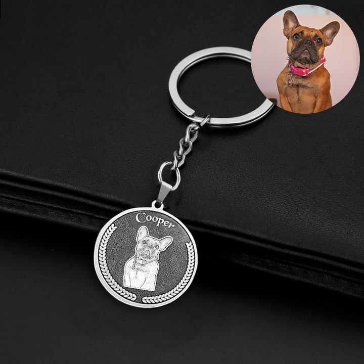 Custom Pet Photo Keychain with Name Engraved Personalized Dog Memorial Keying - OARSE