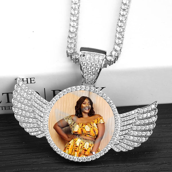 Custom Made Photo With Wings Medallions Necklace Angel Wings Necklace With Photo - Oarse