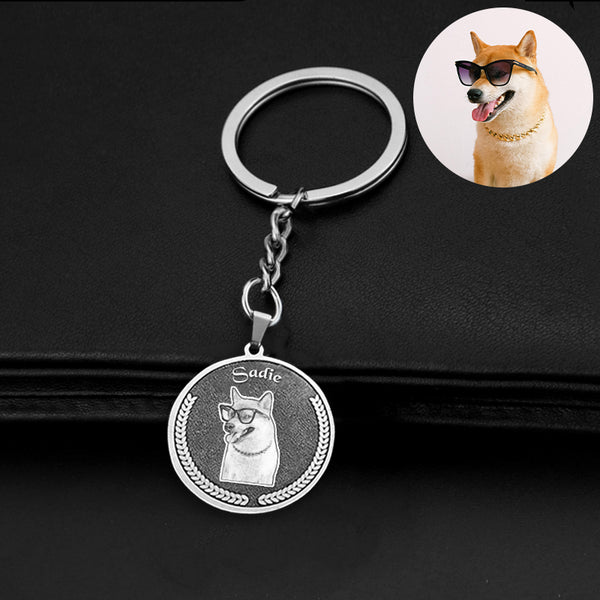 Custom Pet Photo Keychain with Name Engraved Personalized Dog Memorial Keying - OARSE