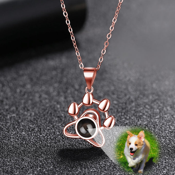 Perzonalized Photo Projection Necklace, Pet Paw Custom Photo Projection Necklace - OARSE