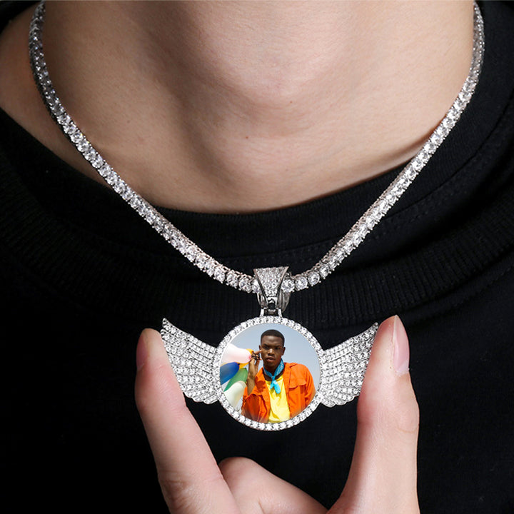 Custom Made Photo With Wings Medallions Necklace Angel Wings Necklace With Photo - Oarse