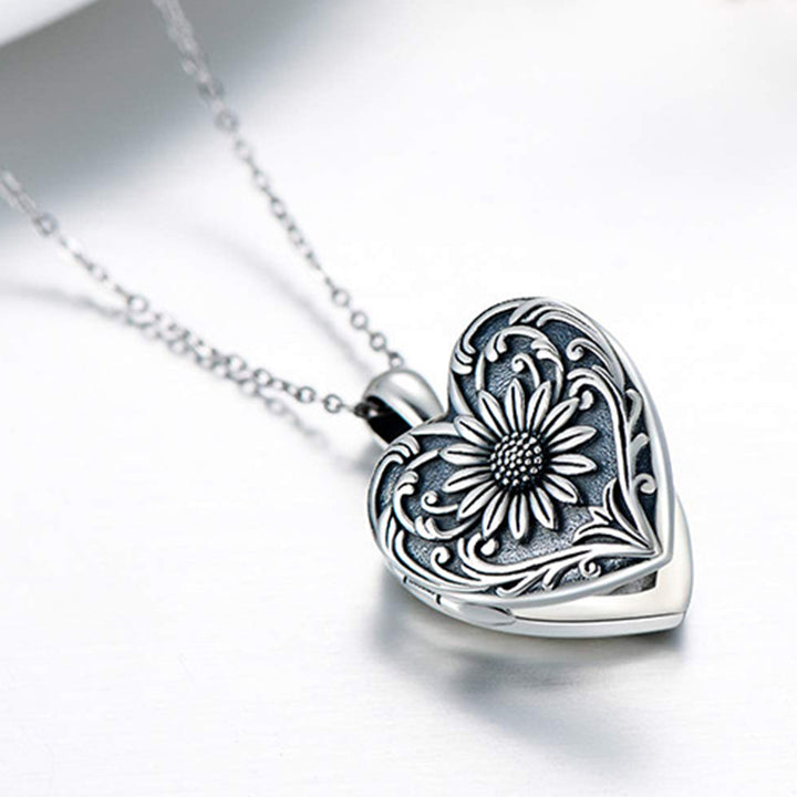 Flower Photo Heart Locket Necklace With 2 Pictures Inside, Sterling Silver Custom Necklace - Oarse