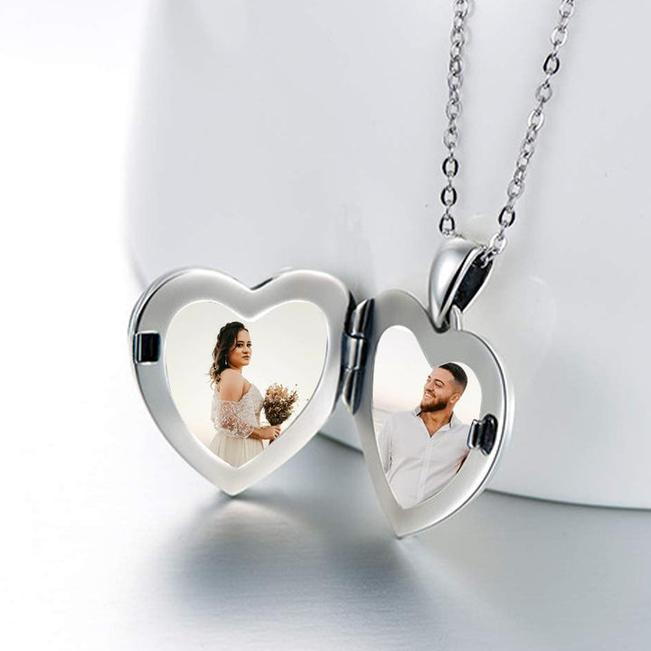 Flower Photo Heart Locket Necklace With 2 Pictures Inside, Sterling Silver Custom Necklace - Oarse