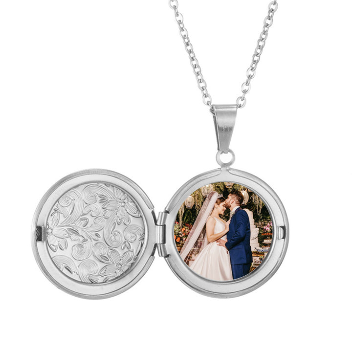 Floral Locket Necklace, Personalized Photo Locket Necklace For Couples - Oarse