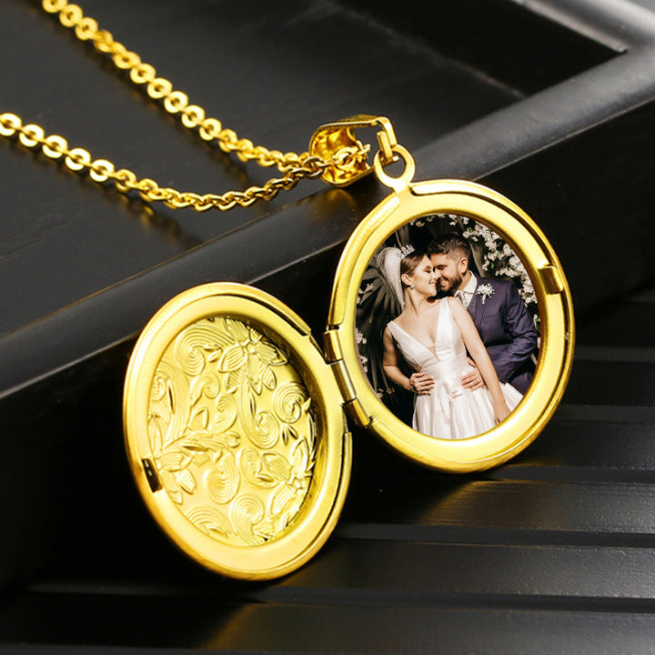 Floral Locket Necklace, Personalized Photo Locket Necklace For Couples - Oarse