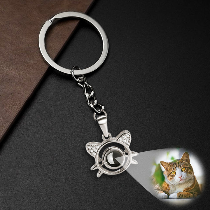 Cat Shape Picture Projection Keychain Personalized Pet Memorial Keychian for Pet Lover - OARSE