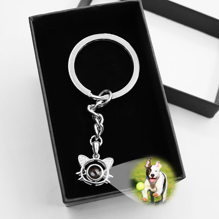 Cat Shape Picture Projection Keychain Personalized Pet Memorial Keychian for Pet Lover - OARSE