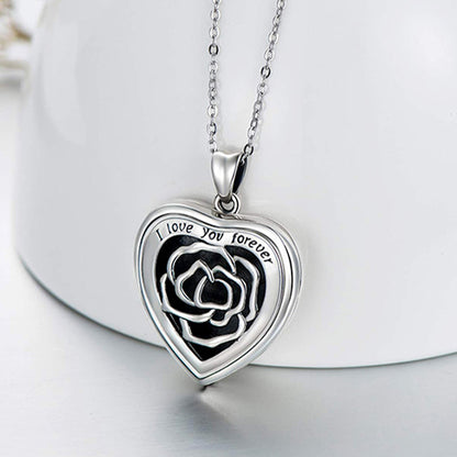 Sterling Silver Heart Locket Necklace With Picture, Locket Necklace Engraved Rose - Oarse