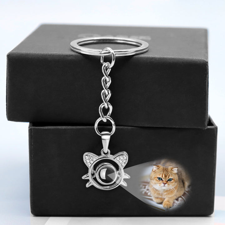 Cat Shape Picture Projection Keychain Personalized Pet Memorial Keychian for Pet Lover - OARSE