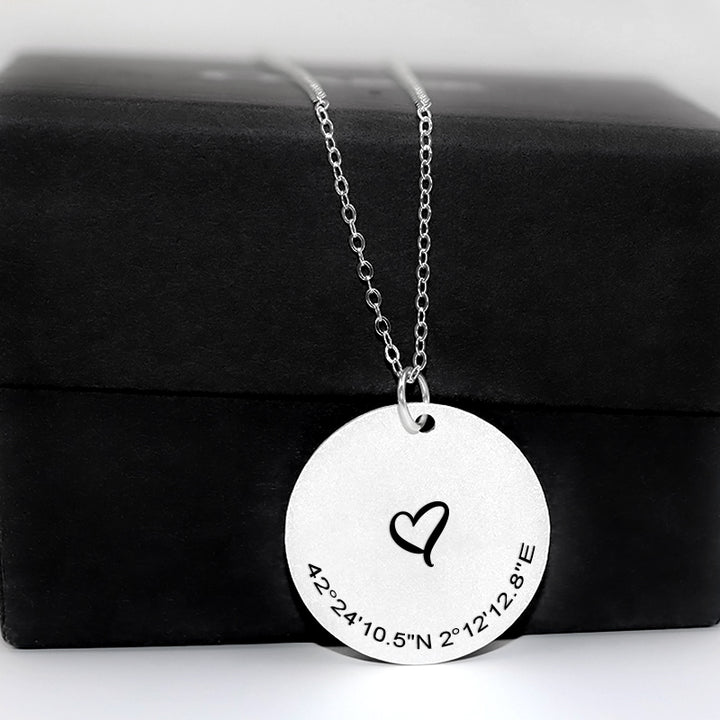 Longitude And Latitude Necklace Custom Engraved Disc Coordinates Necklace For Her Him - Oarse