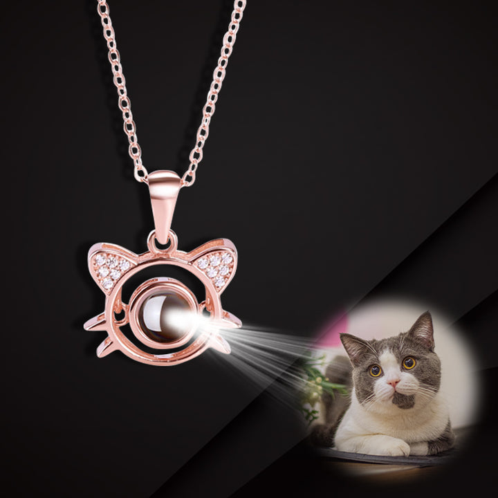 Cat Shape 925 Sterling Silver Projection Necklace Personalized Pet Photo Necklace - OARSE