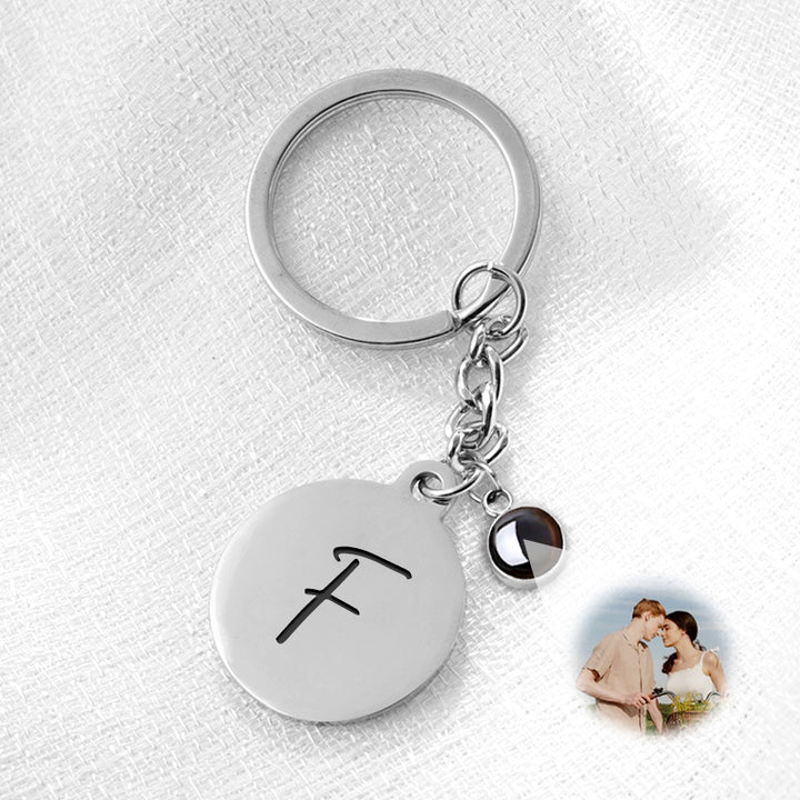 Custom Photo Projection Keychain, Initials Engraved Disc Necklace - Oarse