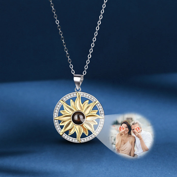 Personalised Projection Photo Necklace Sunflower Photo Projection Necklace - Oarse