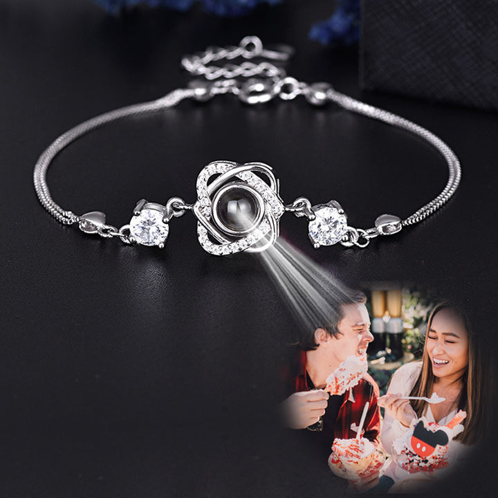 Double Heart Photo Projection Bracelet Sterling Silver Custom Bracelet - Oarse