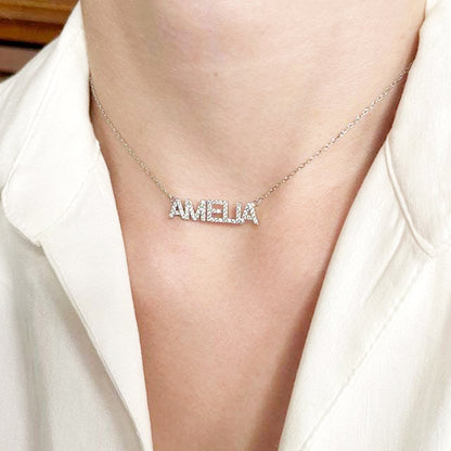 Custom Diamond Name Pendant Name Necklace Stainless Steel - Oarse