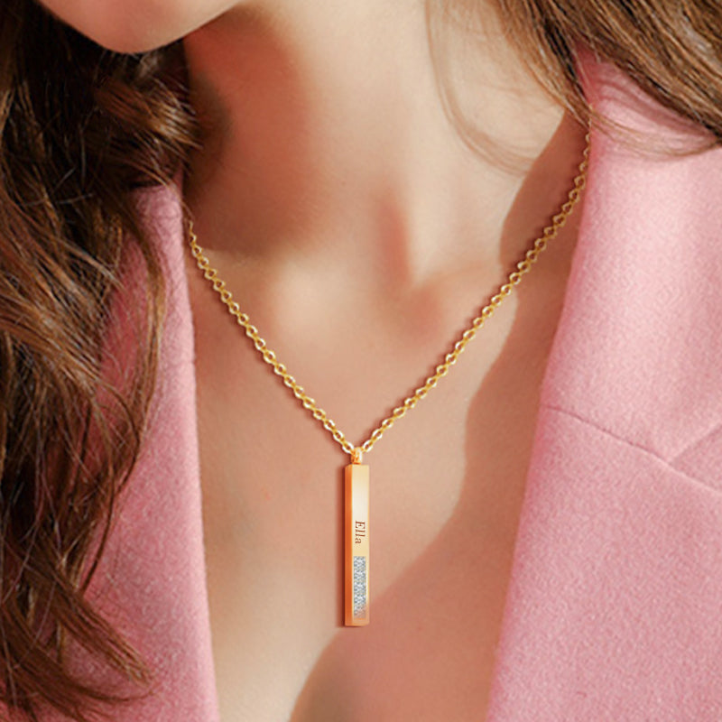 Stereo Bar Handwriting Engraved Jewelry, Diamond Personalized Handwriting Jewelry - Oarse
