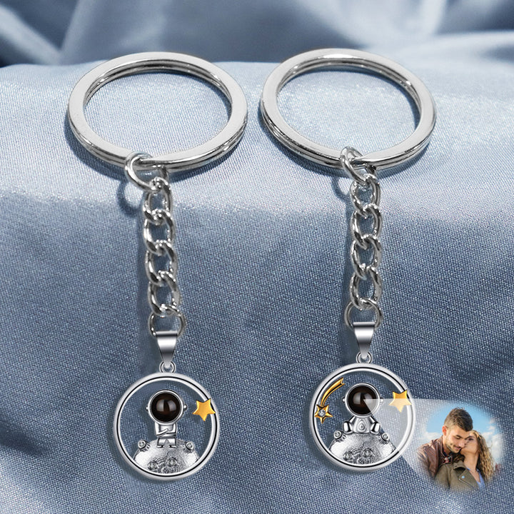 Personalized Photo Projection Keychain 925 Sterling Silver Astronaut Keychain For Couple Best Friend - Oarse