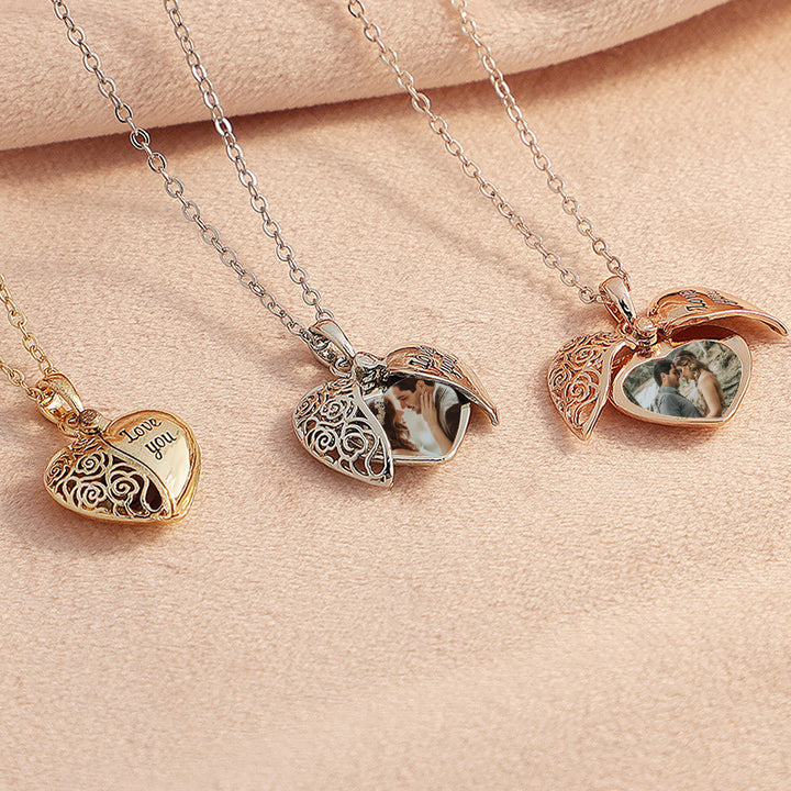 Love Heart Locket Necklace For Couples, Heart Photo Locket Necklace - Oarse