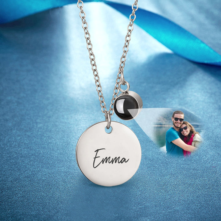 Projection Pphoto Necklace,Disc Necklace Personalized Pendant Engraved Chain - Oarse