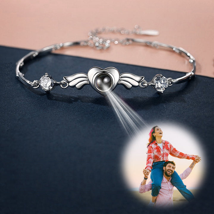 Angel Wings Photo Projection Bracelet, Personalized Sterling Silver Bracelet For Girlfriend - Oarse