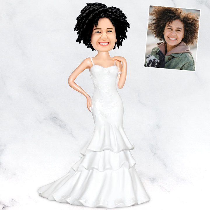 White Dress Bride Custom Wedding Bobbleheads - Oarse