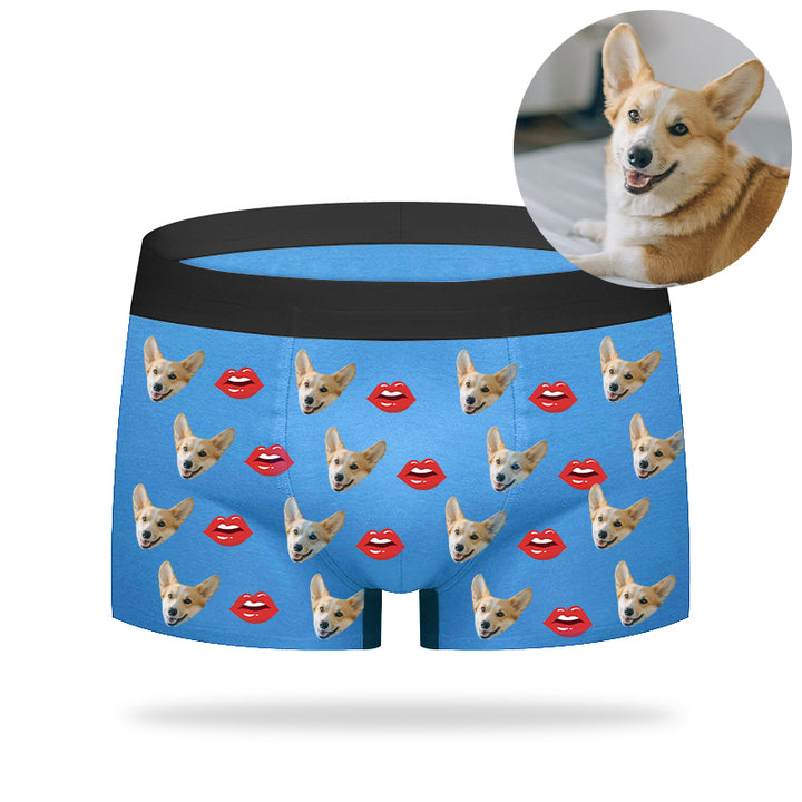Custom Pet Face And Red Lip Boxer Briefs - Oarse