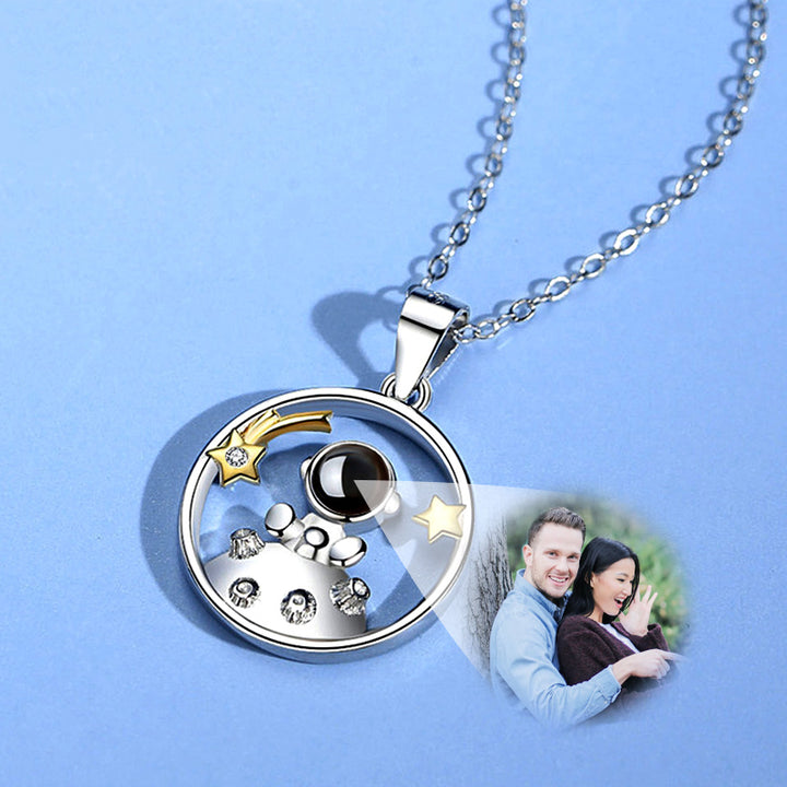 Personalised Photo Projection Necklace 925 Sterling Silver Astronaut Necklace With Photo In Stone - Oarse