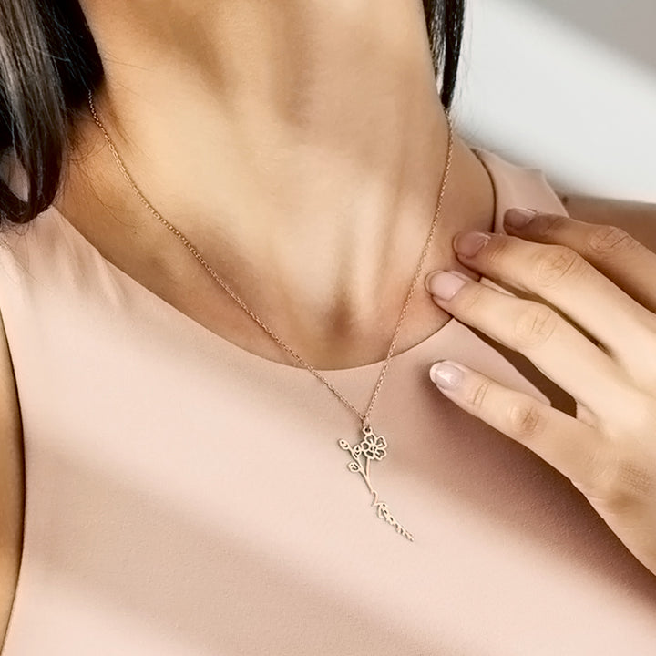 Birthday Flower Necklace Custom Name Pendant Necklace - Oarse