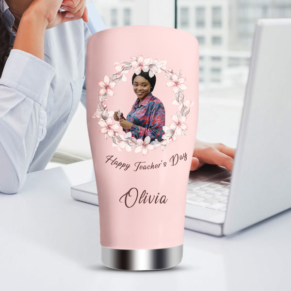 Stainless Steel Floral Wreath Lettering Custom Tumblers with Pictures 30oz for Teacher - Oarse