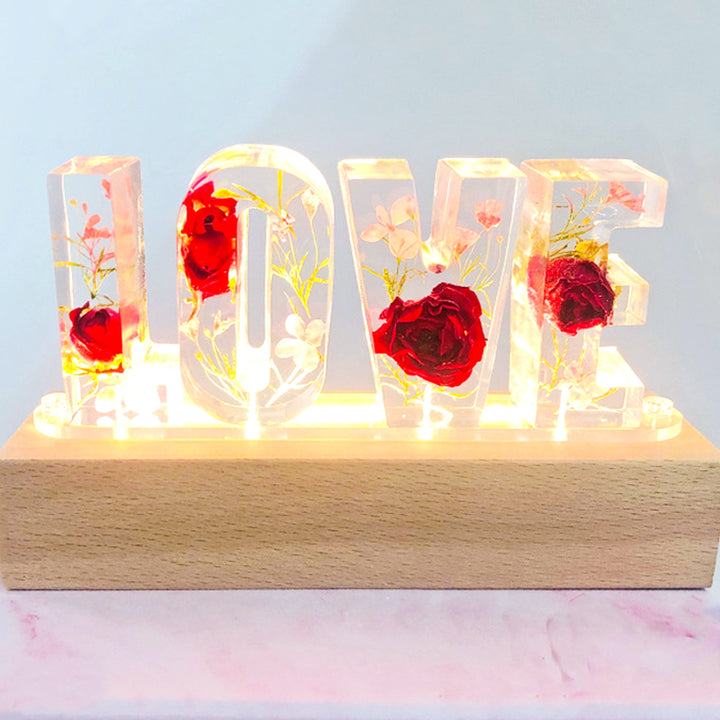Roses And Epoxy Resin Night Lamp, Name Night Light - Oarse