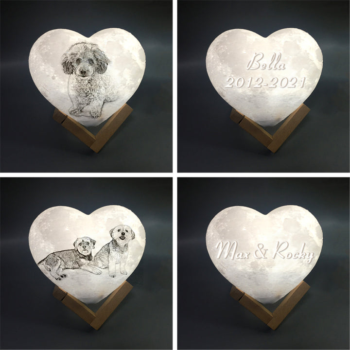 Customized Pet Photo Heart Shaped Moon Lamp - Oarse