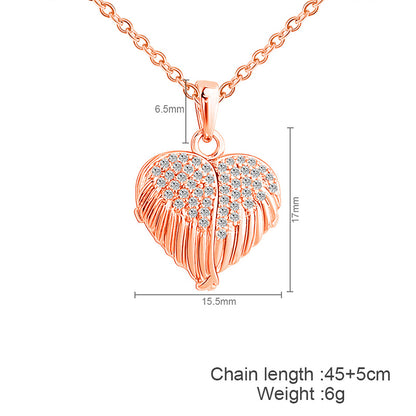 Angel Wing Locket Necklace Personalised Heart Locket With Photo Inside - Oarse