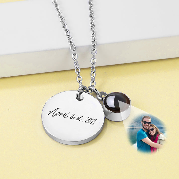 Projection Pphoto Necklace,Disc Necklace Personalized Pendant Engraved Chain - Oarse