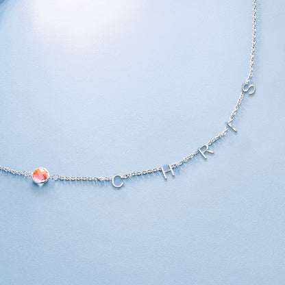 Initials Name Pendant Necklace, Birthstone Customized Name Pendant - Oarse
