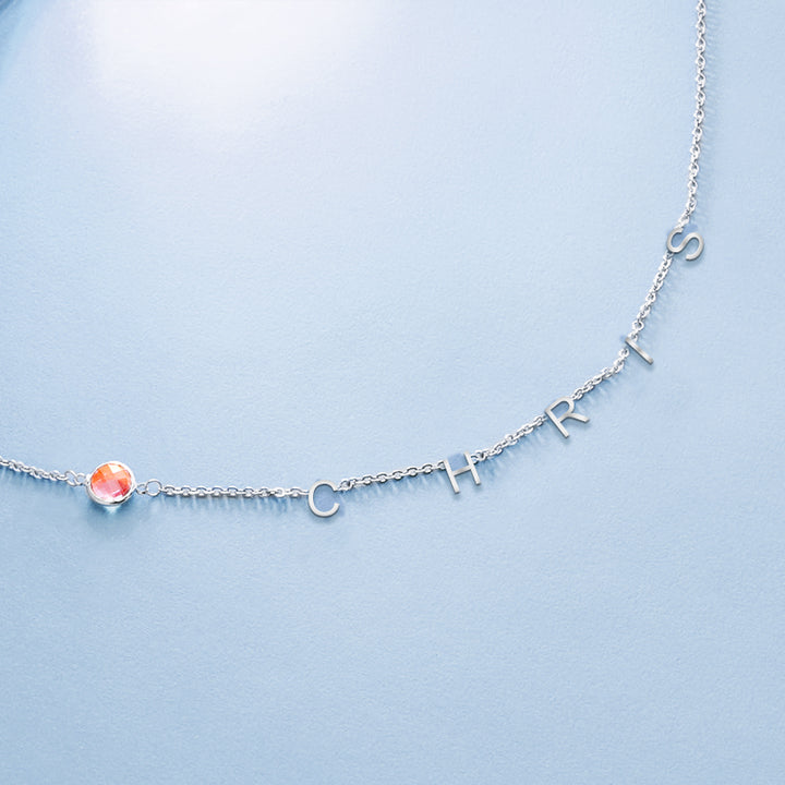 Initials Name Pendant Necklace, Birthstone Customized Name Pendant - Oarse