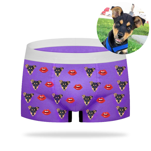 Custom Pet Face And Red Lip Boxer Briefs - Oarse