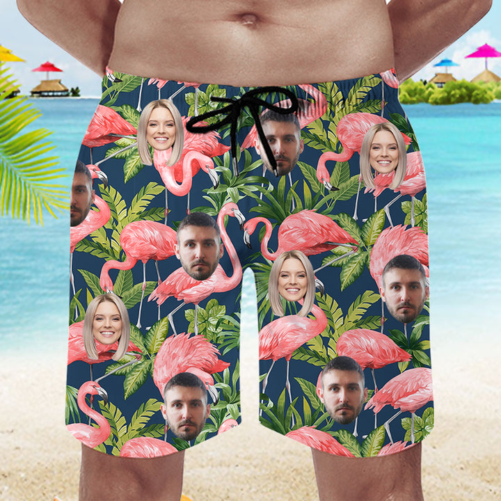 Custom Design Swim Trunks, Flamingo Custom Swim Trunks With Face - Oarse