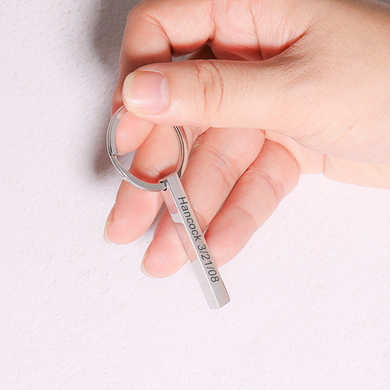 Custom Engraved Keychains, Personalized 4 Sided Bar Engraved Keyring - Oarse