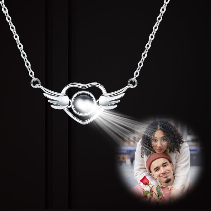 Heart Necklace With Wings Custom Projection Necklace - Oarse