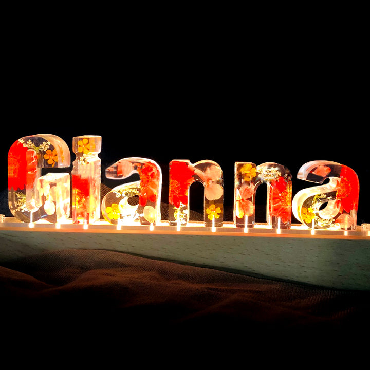 Personalized Name Lamp With Real Flower, Flower Night Light For Couple, Parents - Oarse
