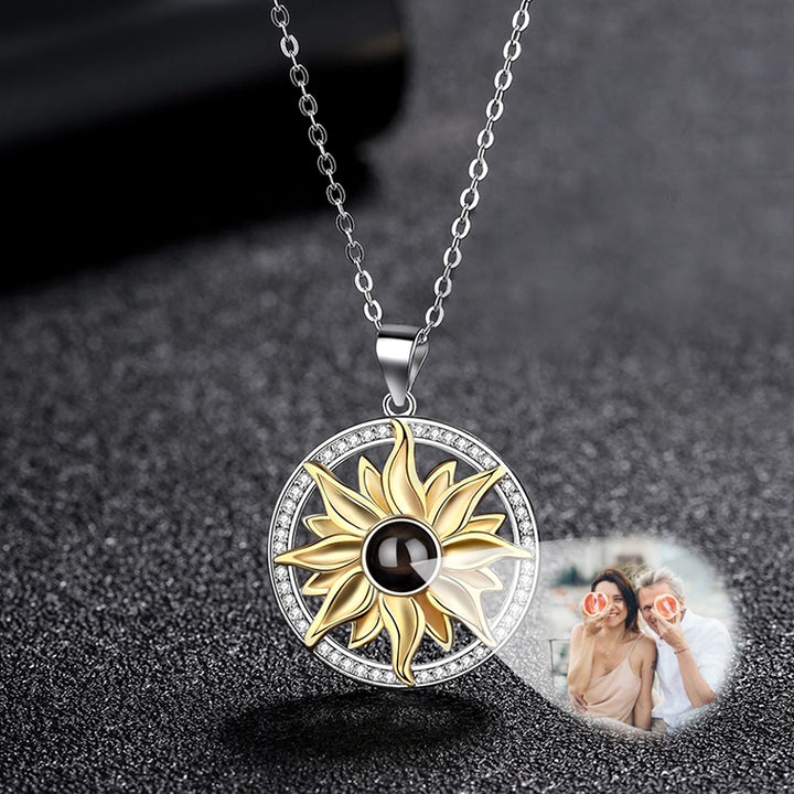 Personalised Projection Photo Necklace Sunflower Photo Projection Necklace - Oarse
