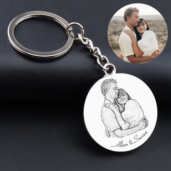 Sterling Silver Photo Engraved Keychain For Him, Her - Oarse