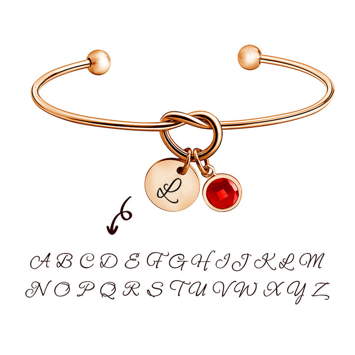 Love Knot Custom Letter Bracelet, Birthstones Alphabet Bracelet - OARSE