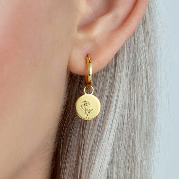Circle Custom Made Earrings, Design Your Own Earrings With Birthday Flower - Oarse