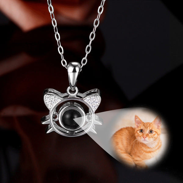 Cat Shape 925 Sterling Silver Projection Necklace Personalized Pet Photo Necklace - OARSE